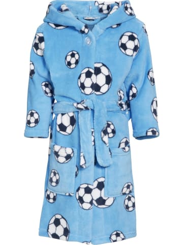 Playshoes Fleece-Bademantel Fußball in Blau