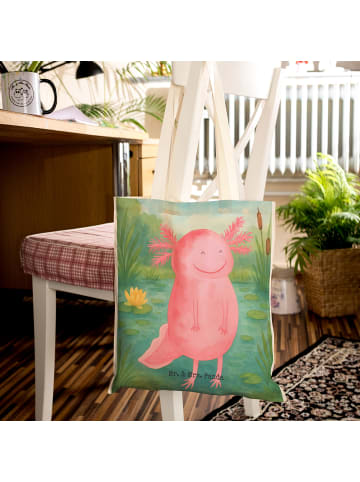 Mr. & Mrs. Panda Tote Bag Axolotl Glücklich Design ohne Spruch in Weiß