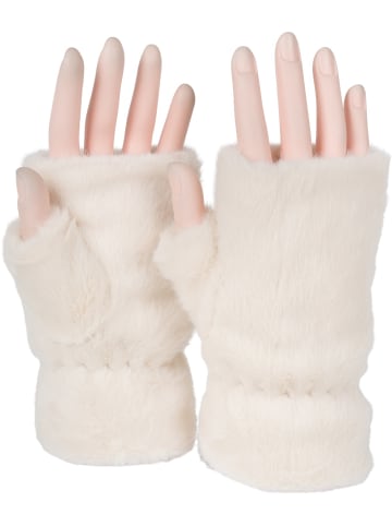styleBREAKER Fingerlose Handschuhe mit Teddyfell in Creme-Beige