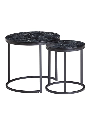 KADIMA DESIGN Design Beistelltisch 2er Set Marmor Optik Rund, Couchtisch in Schwarz