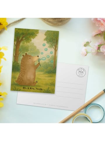 Mr. & Mrs. Panda Postkarte Bär Seifenblasen Design ohne Spruch in Weiß