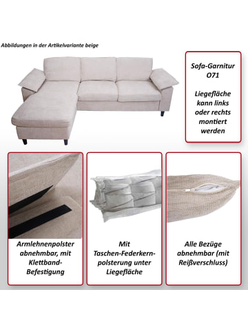 MCW Sofa-Garnitur O71 L-Form Liegefläche links/rechts 84x229x140cm, Grau-grün