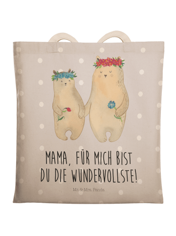 Mr. & Mrs. Panda Einkaufstasche Bären mit Blumenkranz mit Spruch in Grau Pastell