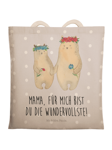 Mr. & Mrs. Panda Tote Bag Bären mit Blumenkranz mit Spruch in Grau Pastell