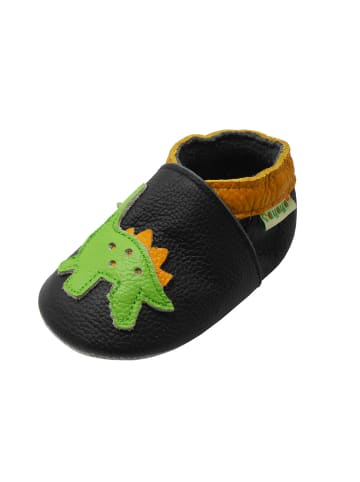 Yalion Leder-Krabbelschuhe "Dino" in Schwarz