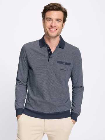 WITT WEIDEN Langarm-Poloshirt in rauchblau-gestreift