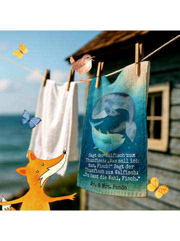 Mr. & Mrs. Panda Handtuch Walfisch Thunfisch Design mit Spruch in Weiß