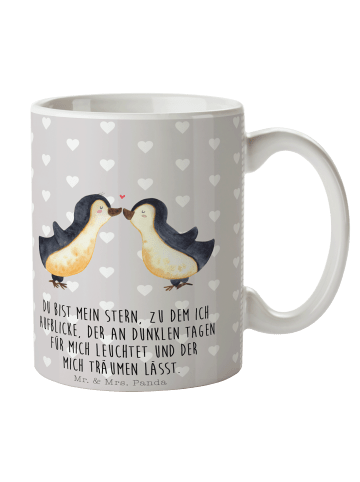 Mr. & Mrs. Panda Kaffeetasse Pinguin Liebe mit Spruch in Grau Pastell