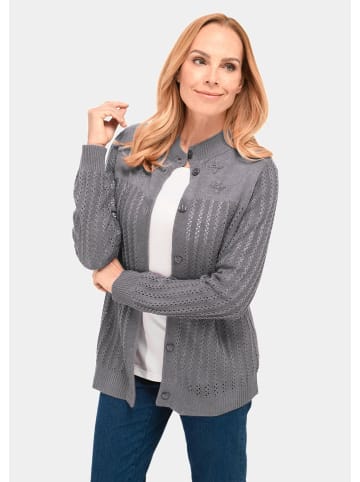 GOLDNER Kurzgröße:  Strickjacke Ajourstrickjacke in mittelgrau / melange