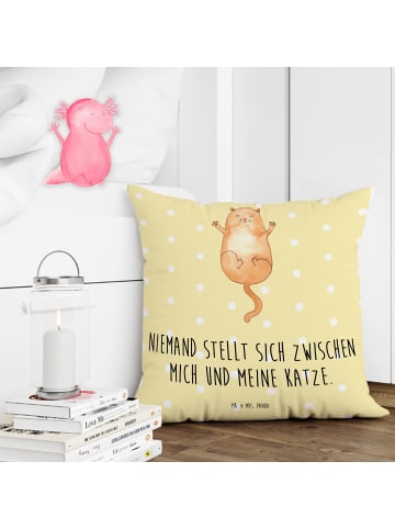 Mr. & Mrs. Panda Sofakissen 40x40 Katze Umarmen mit Spruch in Gelb Pastell