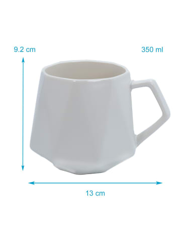 Intirilife Kaffee Tee Tasse in Feinschliff Optik 350 ml Becher mit Henkel in 6x Weiß