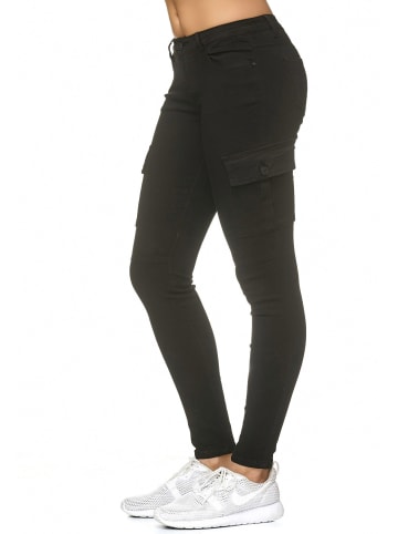 Nina Carter Denim Cargo Stretch Jeans Hose Röhrenjeans in Schwarz