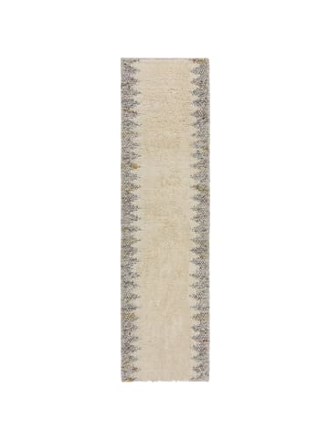 KADIMA DESIGN Wollteppich mit Noppeneffekt und geometrischem Bordürendesign in Beige-Grau