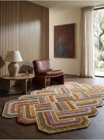 KADIMA DESIGN Wollteppich Kurzflor SOAR Geometrisch Handgetuftet Naturfaser Wohnzimmer in Rosa