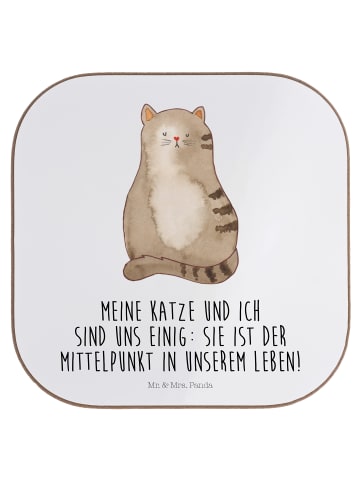 Mr. & Mrs. Panda Getränkeuntersetzer Katze Sitzen mit Spruch in Weiß