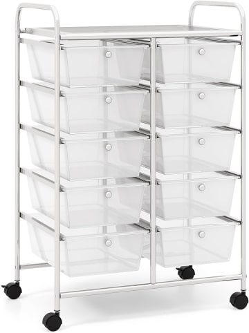 COSTWAY Rollcontainer mit 10 Schubladen in Transparent