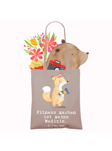 Mr. & Mrs. Panda Tragetasche Fuchs Fitness mit Spruch in Braun Pastell