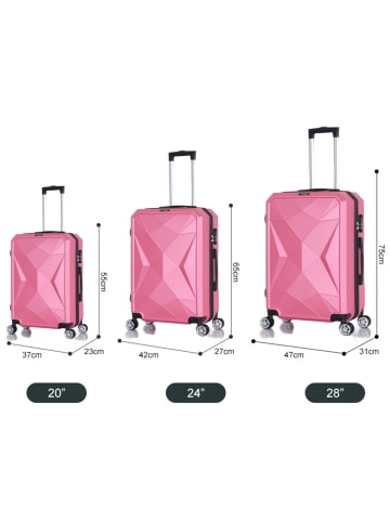 Cheffinger Reisekoffer ABS-03 Koffer 3-teilig Hartschale Trolley Set Kofferset in Rosa