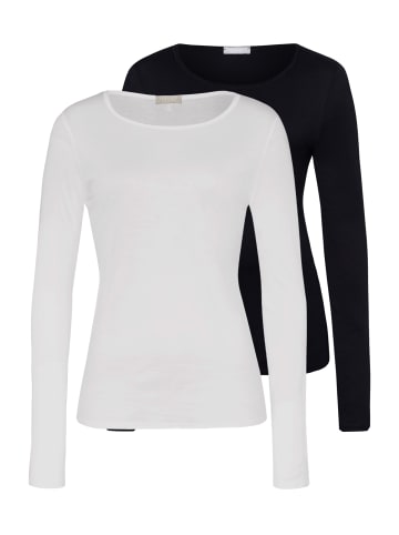 Hanro Unterhemd / Shirt Langarm Ultralight in Schwarz / weiß