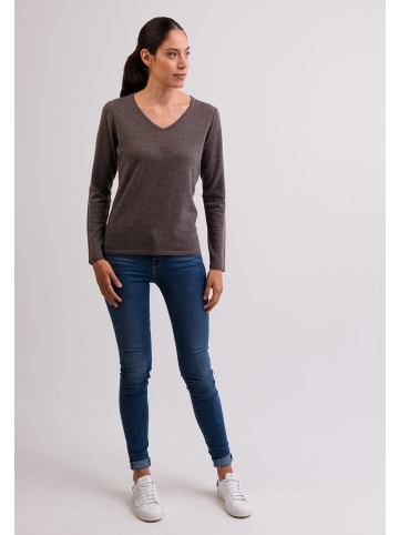 CASH-MERE.CH V-Ausschnitt Pullover in Taupe Melange