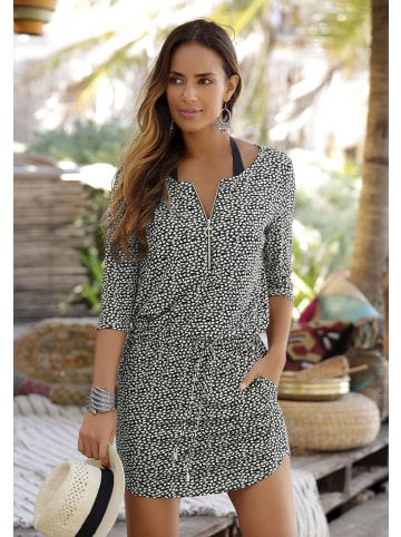 s.Oliver Jerseykleid in schwarz-creme-bedruckt