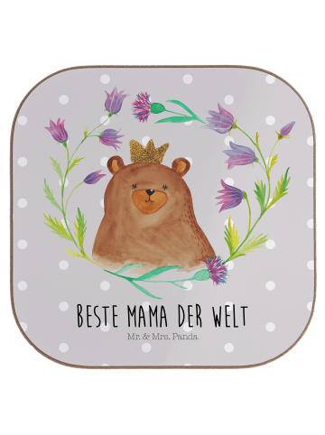 Mr. & Mrs. Panda Untersetzer Quadratisch Bär Königin mit Spruch in Grau Pastell