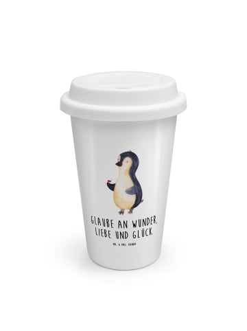 Mr. & Mrs. Panda Reisebecher Pinguin Marienkäfer mit Spruch in Weiß