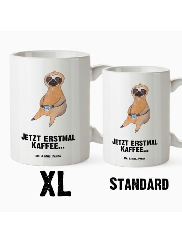 Mr. & Mrs. Panda Keramiktasse Faultier Kaffee mit Spruch in Weiß