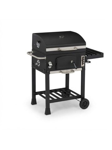 relaxdays Holzkohlegrill Grillwagen in Schwarz/ Silber - (B)103 x (H)104 x (T)65 cm