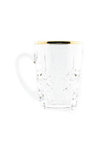 COFI 1453 6er Gläser-Set mit Henkel Gold Umrandung 203 ml Transparent mit Muster in Transparent