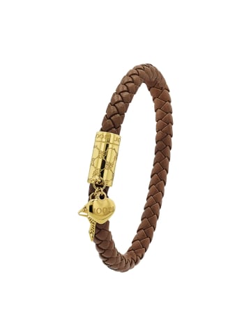 JOOP! Armband Edelstahl, IP gold, Leder in braun