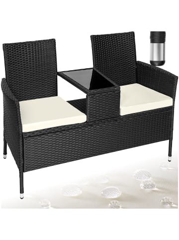 tectake Rattan Gartensitzbank Narbonne 6 cm Sitzpolster, schwarz/beige