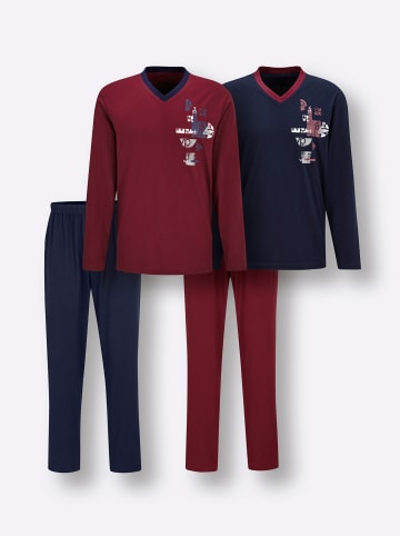 WITT WEIDEN Schlafanzüge in dunkelrot-bedruckt + marine-bedruckt