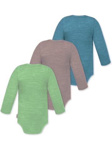 Normani Outdoor Sports 3er Pack Baby Merino Langarmbody Tuai in Blau/Rosa/Grün