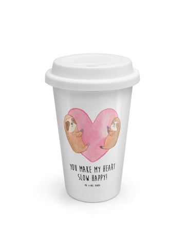 Mr. & Mrs. Panda Travel Mug Faultiere Herz mit Spruch in Weiß