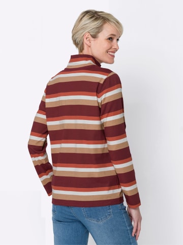 Sieh an! Stehkragen-Shirt in dunkelrot-camel-geringelt