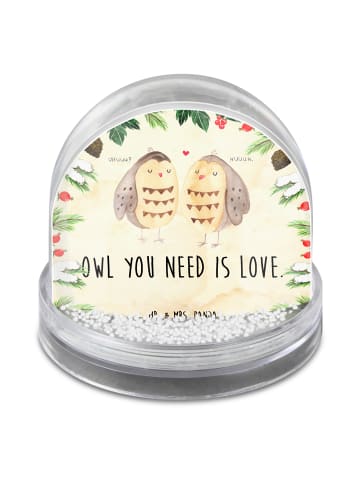 Mr. & Mrs. Panda Schneekugel Eulen Liebe mit Spruch in Naturpapier