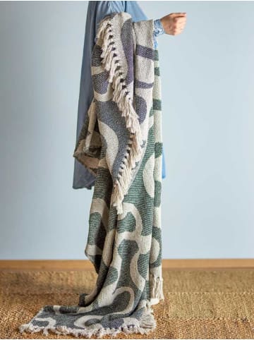 Bloomingville Decke SALOBRE Schwarz Natur Gemustert mit Fransen 160x130 cm