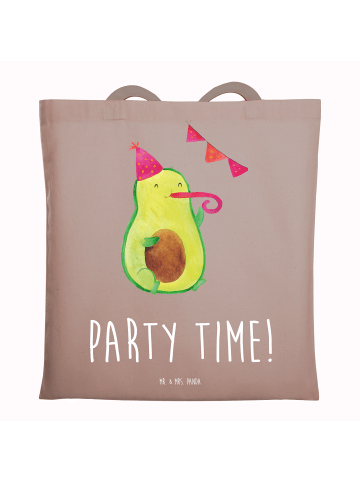 Mr. & Mrs. Panda Tragetasche Avocado Party Zeit mit Spruch in Braun Pastell