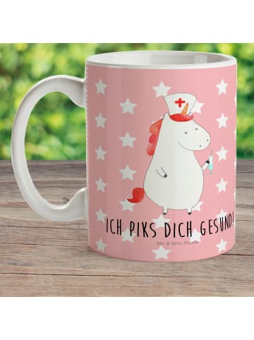 Mr. & Mrs. Panda Pott Einhorn Krankenschwester mit Spruch in Rot Pastell