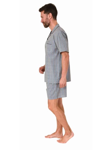 NORMANN Schlafanzug Shorty Pyjama kurzarm gewebt zum Knöpfen in dunkelgrau