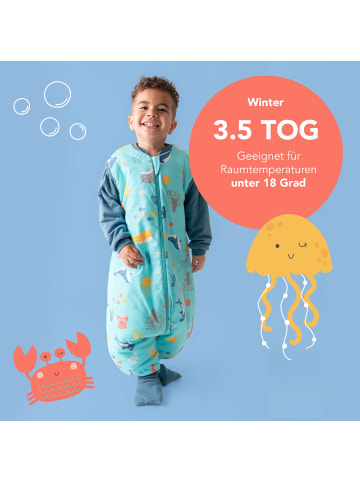 Schlummersack Schlafsack mit Füßen und umklappbaren Bündchen, 3.5 TOG in Hellblau