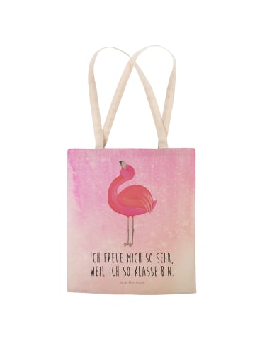 Mr. & Mrs. Panda Strandtasche Flamingo Stolz mit Spruch in Aquarell Pink