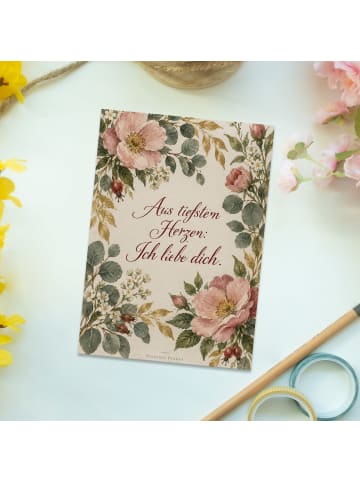 Grußkarte Blumen Botanisch Design mit Spruch in Weiß