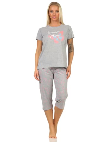 NORMANN Kurzarm Capri Schlafanzug Pyjama Schmetterlings - 66907 in grau