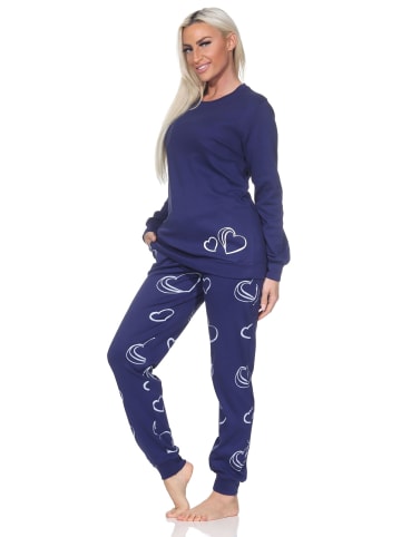 NORMANN Langarm Kuschel Interlock Schlafanzug Langarm Herz Optik - 87248 in marine