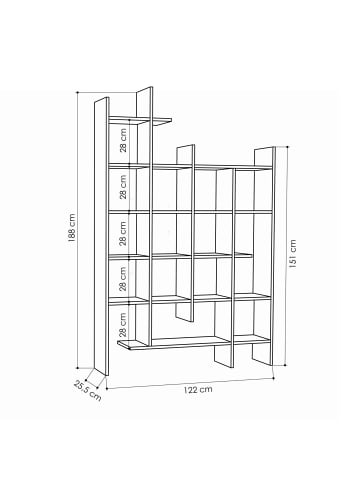 CALICOSY Regal MANCO in Bois hitit - (W) 122  x (H) 188  x (L) 25,5  cm