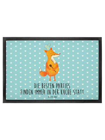 Mr. & Mrs. Panda Fußmatte Fuchs Koch mit Spruch in Türkis Pastell