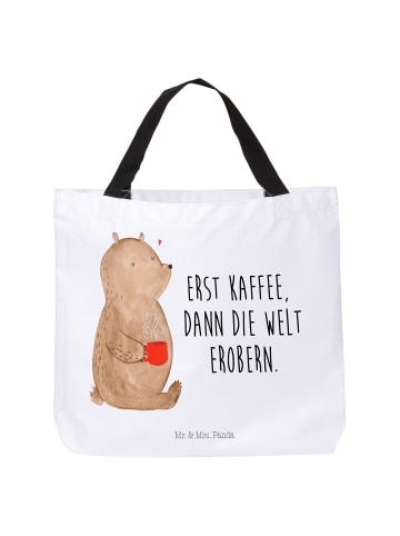 Mr. & Mrs. Panda Strandtasche Bär Kaffee mit Spruch in Weiß
