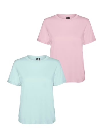 Vero Moda 2er Pack Basic T-Shirt VMPAULA in Blau-Rosa